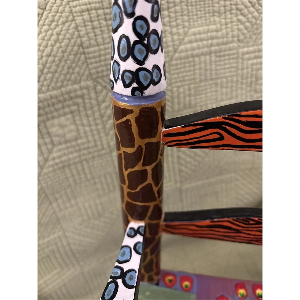 Hand Painted Folk Art Doll Rocking Chair Animal Print Miniature 16
